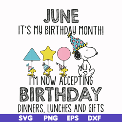 june it's my birthday month i'm now accepting birthday dinners lunches and gifts svg, png, dxf, eps file fn00073