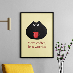 printable poster cat with coffee mug meme coffee poster cat with coffee wall print funny cat wall art