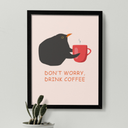 printable poster bird with coffee mug meme coffee poster bird with coffee