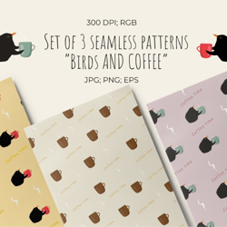 birds with coffee seamless pattern bird seamless pattern digital tissue paper pattern digital paper digital print