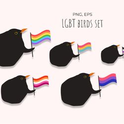 birds with pride flags lgbt digital stickers pride clip art png pride illustrations