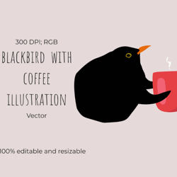 bird with coffee cute vector cartoon character png illustration for kids digital graphical image bird animal clipart cof