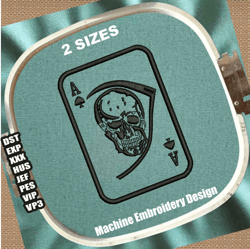 skull playing cards embroidery design | skull with card embroidery patterns | ace cards and skull embroidery files