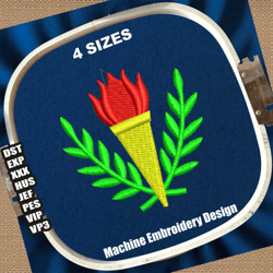 laurel torch embroidery design | torch machine embroidery pattern | laurel and torch embroidery file | laurel embroidery