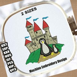 penguin castle fairy embroidery pattern | castle fairy embroidery design | penguin castle embroidery file | castle files
