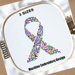 multi color cancer ribbon embroidery design | cancer ribbon embroidery patterns | ribbon embroidery file | cancer design