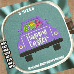 happy easter car on egg embroidery design | happy easter embroidery patterns | easter car embroidery files | easter file
