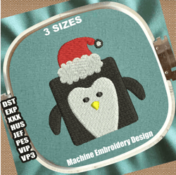 penguin christmas embroidery design | christmas winter penguin embroidery patterns | penguin christmas hat embroidery