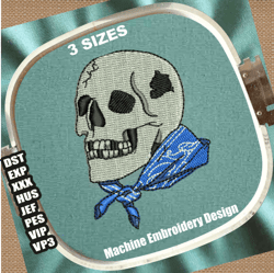 skull with bandana embroidery design | skull head and bandana embroidery patterns | skull bandana embroidery files