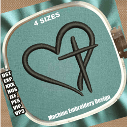 cross with heart embroidery designs | christian cross and heart embroidery patterns | religious cross embroidery files