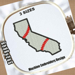 baseball california state map embroidery design | state of california baseball embroidery pattern | baseball embroidery