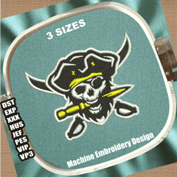 pirate skull and swords embroidery design | pirate skull swords cross embroidery patterns | pirate skull embroidery file