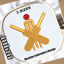 cricket stump cross bat and ball embroidery design | cricket bat cross embroidery pattern | cricket logo embroidery file