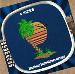 palm tree with sunset embroidery design | sunset and palm tree embroidery patterns | palm tree machine embroidery files