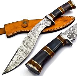 handmade damascus steel heavy duty kukri knife sharp blade, with leather sheath | ideal for hunting, bushcraft, survival