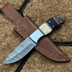 damascus steel custom handmade hunting skinner bushcraft knife with sheath