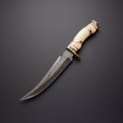 handmade damascus hunting knife with leather sheet for outdoor hiking camping survival knife