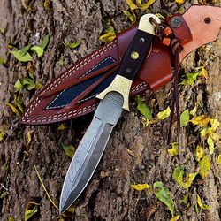 damascus steel fixed blade hunting knife with sheath for men - camping/survival/tactical/handmade