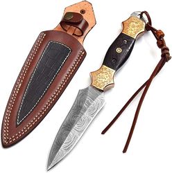 damascus steel fixed blade hunting knife camping hiking.