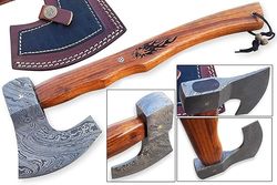 damascus steel blade axe hatchet tomahawk hunting knife camping outdoor