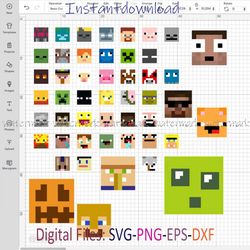 minecraft topper bundle svg, minecraft faces svg, minecraft party, steve minecraft, creeper svg, cricut, instantdownload