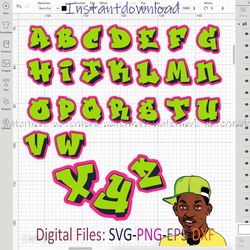 fresh prince layred svg font, graffiti alphabet svg, cricut file, cut files, layered digital vector, digital download