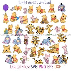 winnie the pooh bundle svg, baby pooh svg, pooh svg, piglet svg, tigger svg, eeyore svg, winnie the pooh birthday, png