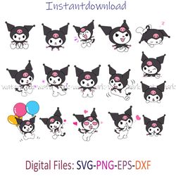 kuromi bundle svg, kuromi png, sanrio svg, my melody and kuromi svg, kuromi transparent png, kuromi cricut