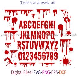 blood dripping svg, blood alphabet png, blood splatters, blood hand png, blood dripping font cricut, instantdownload