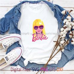 stylish barbie svg, cool sunglasses blonde hair design, layered svg, png, eps for fashion toy projects, instantdownload