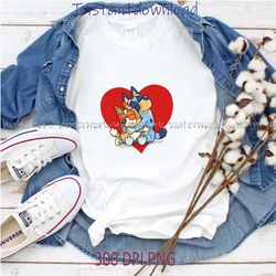 adorable bluey and bingo heelers hugging in a heart, perfect for valentines day cricut, t shirt design, instantdownload