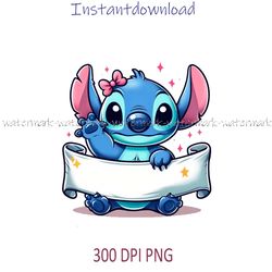 cute stitch holding birthday banner, png for shirt, instantdownload