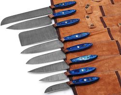 8-piece damascus steel professional kitchen knives set with leather case bag