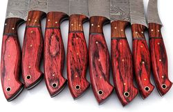 premium 8-piece damascus steel chef/kitchen knife set with leather roll case