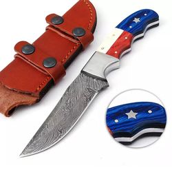 handmade forged damascus steel hunting knives texas flag handle fixed blade knife for everyday carry