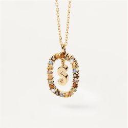 "hot selling 925 sterling silver gold a-z letter necklace - color zircon long necklace - 26 english letter pendant - exq