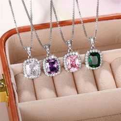 "huitan luxury elegant lady's cubic zirconia pendant necklace - white/green/purple/pink colors - fashion wedding eternit