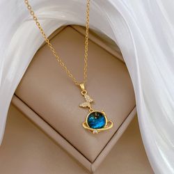 "oimg 316l stainless steel gold plated romantic planet aurora necklace - for women - girlfriend wedding charming tempera