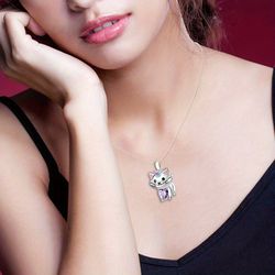 "beautiful fashion kitty pendant necklace - heart shape crystal charm jewelry - women's necklace - perfect gift for girl