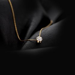 "stainless steel shiny clear zircon necklace - minimalist choker neck chains for women - fashion delicate jewelry gift -