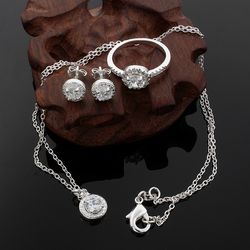 "925 sterling silver cute solid christmas gift - noble fashion elegant women's shiny crystal cz necklace earring ring je