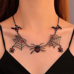 gothic exaggerated black spider web pendant necklace - fashion retro personality unique design necklace - jewelry hallow