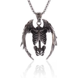 gothic hell skull devil wings pendant necklace - men's street motorcycle rock punk jewelry - halloween gift