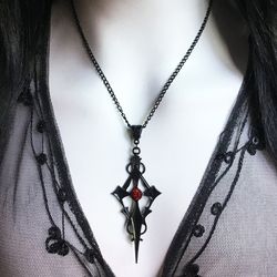 black pointed cross vampire necklace - gothic jewelry - statement necklace - dagger cross pendant - gothic gift - goth n