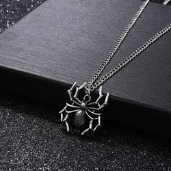 new fashion spider halloween pendants - round cross chain - short long - men's women's - silver color necklace - jewelry