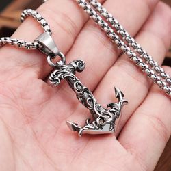 fashion vintage viking anchor pendant necklace - 316l stainless steel nordic amulet necklaces - antique male jewelry gif