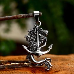 fashion stainless steel mermaid pendants - unique vintage anchor necklaces - unisex biker punk amulet jewelry gifts