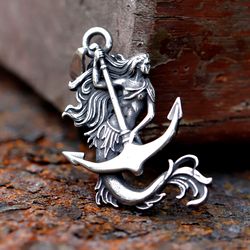 2024 new 316l stainless steel men's necklace - mermaid anchor pendant necklace - vintage accessories - fashion party gif