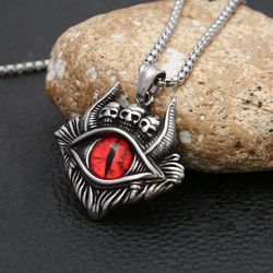 vintage creative demon eye pendant for men - gothic punk stainless steel skull necklace - fashion party jewelry gift