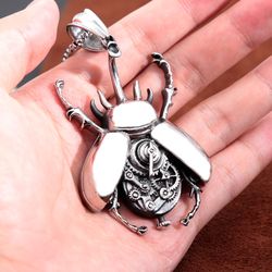 vintage steampunk mechanical gear beetle pendant for men - 316l stainless steel fashion biker heavy metal jewelry gifts